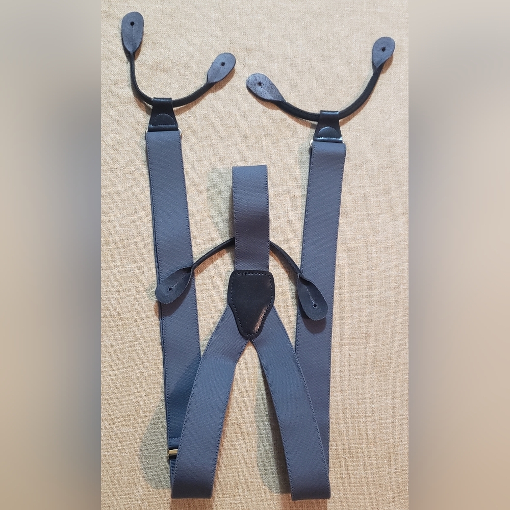 Pelican USA Gray Adjustable Suspenders Leather Button Loops Office Business